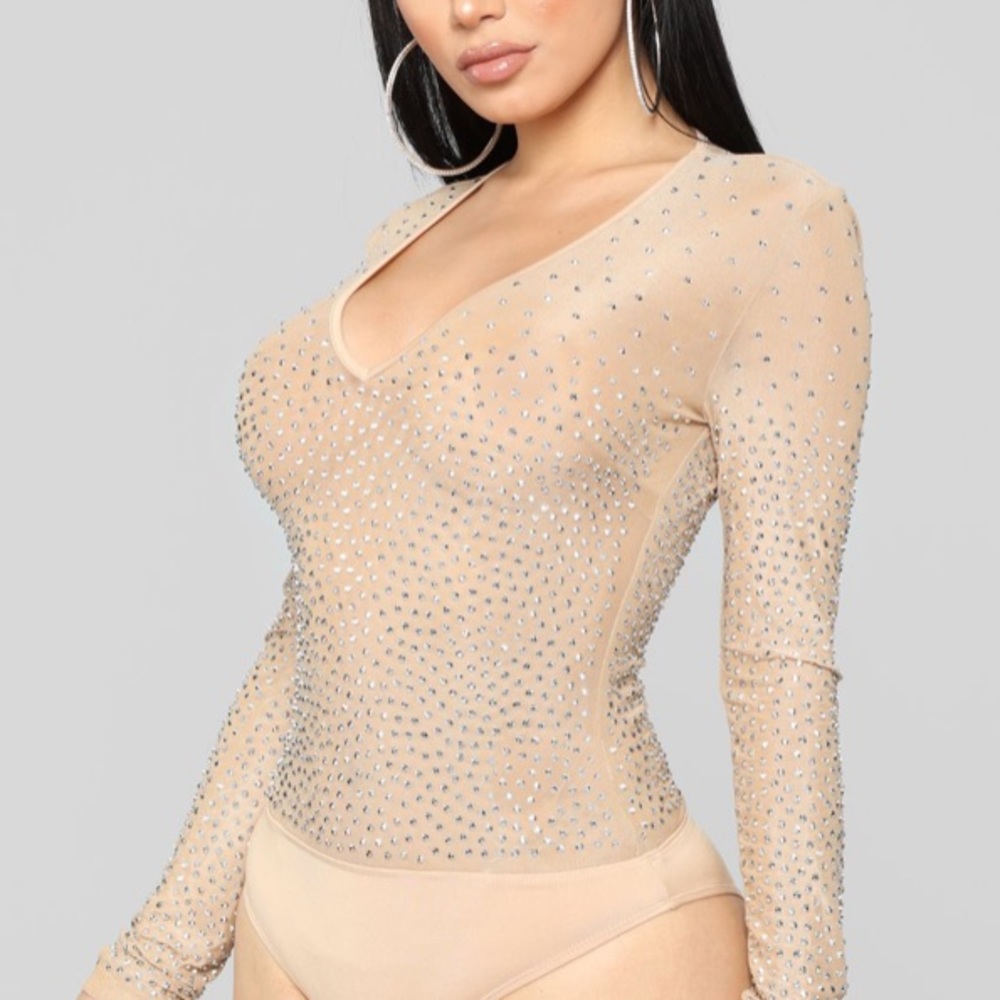 Fashion Nova Isabella Rhinestone Bodysuit